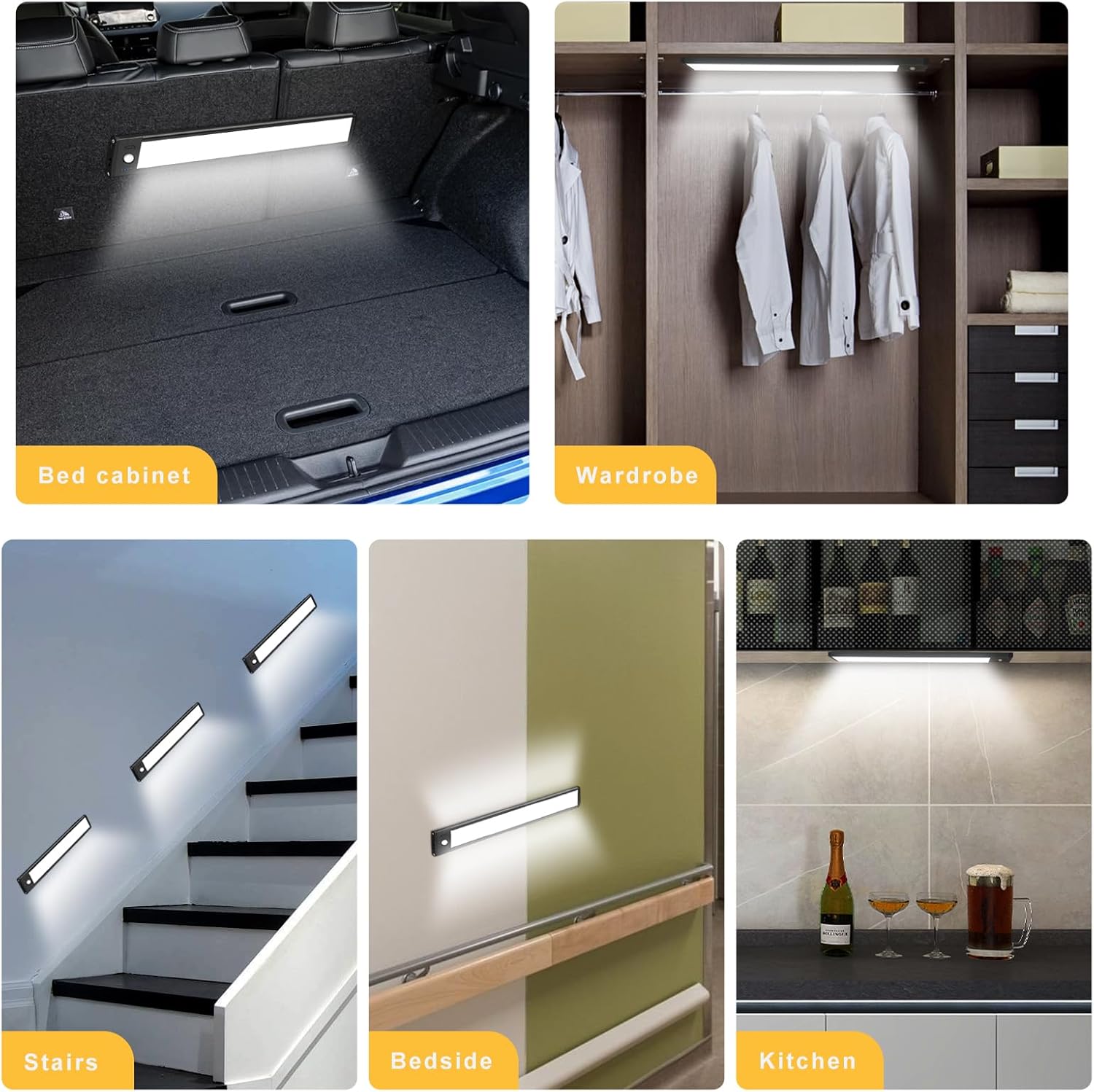 Lot de 2 lampes rechargeables pour dessous de meuble – 9" / 12" | 3 CCT (3000K/4000K/6000K) | Détecteur de mouvement et variateur tactile | Fixation magnétique | Finition argentée ou noire 