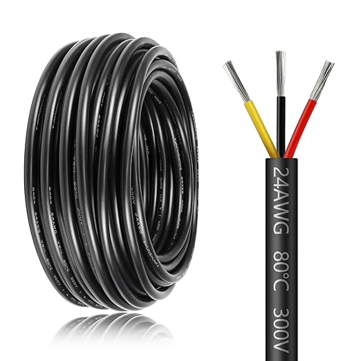 24 AWG Stranded Electrical Wire, 2/3/4/5 Conductor Multi-Core Cable, Black/White PVC Flexible Insulated Cord for Extension & Wiring —10/20/50m (33ft–165ft) Options