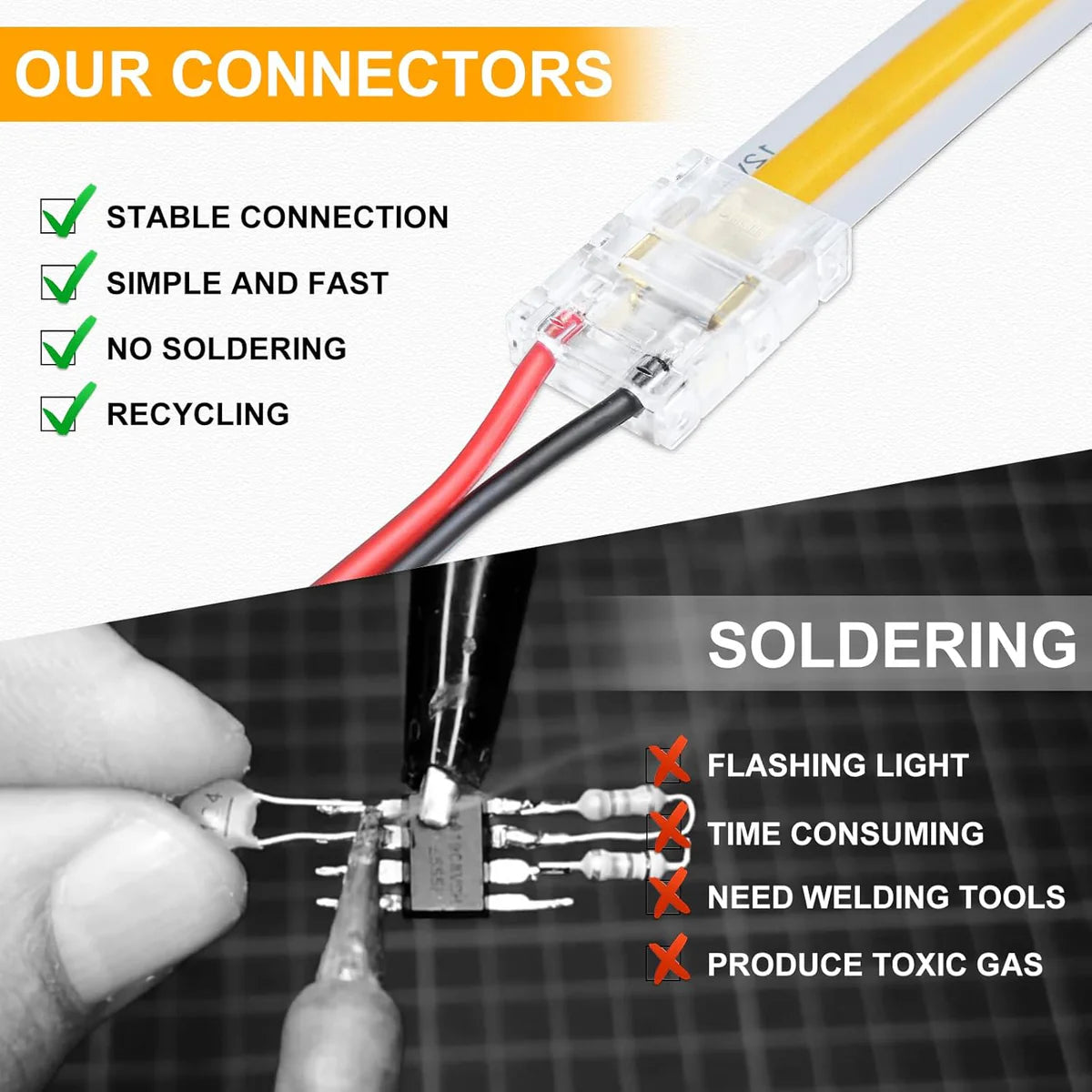 Connecteurs pour bandes LED transparentes en cristal – Clips sans soudure 10 mm 2 broches | Adaptateur bande à fil / bande à bande / CC – Stock local États-Unis/Royaume-Uni