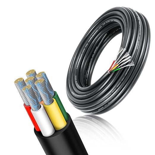 20 AWG Multi-Core Wire, 6/7/8 Conductor Stranded Tinned Copper Electrical Cable, Black/White PVC Insulated Control Extension Cord, 10/20/50m (33ft–165ft) Options