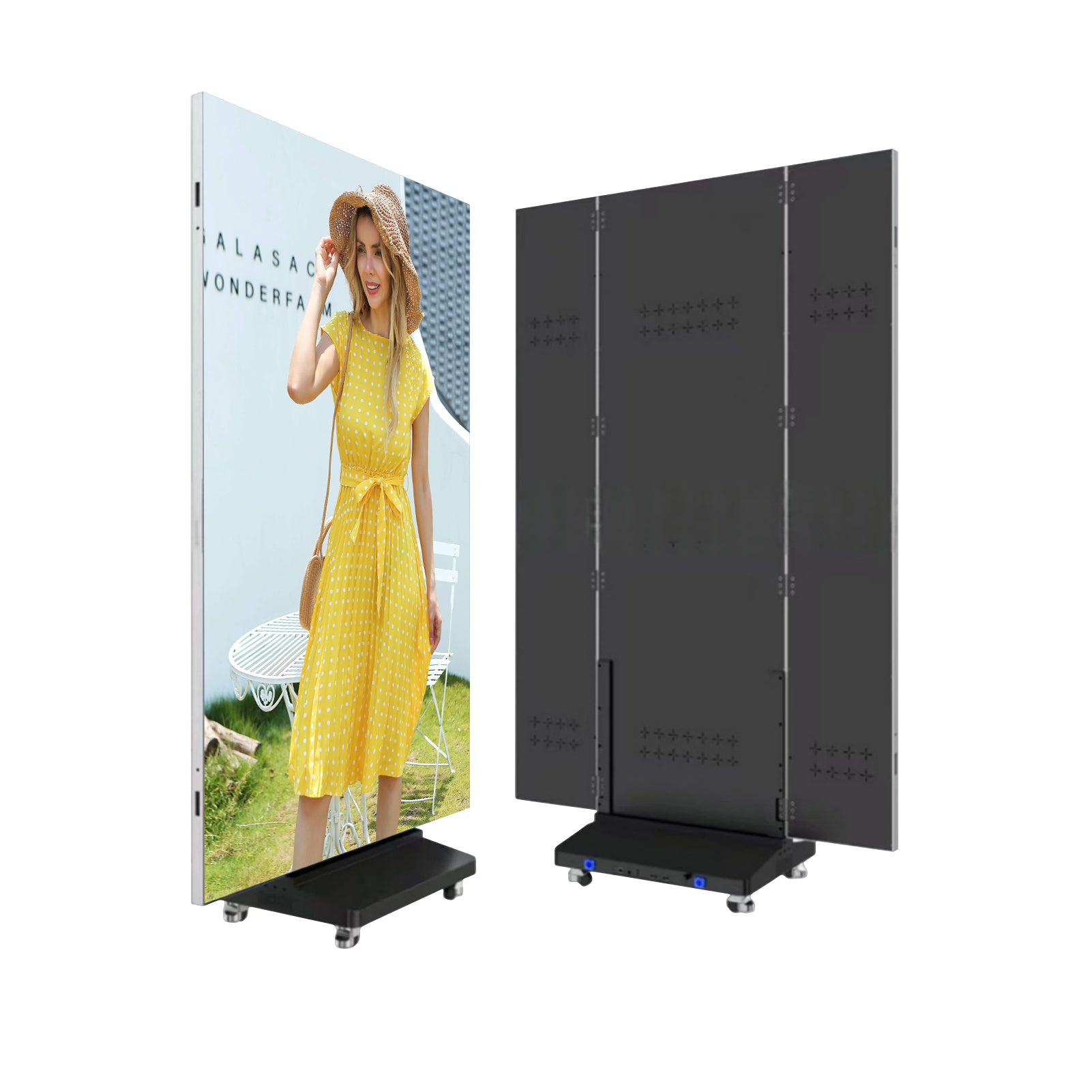 Écran LED pliable triple série EP-TR | Panneau pliable 1280 × 1920 mm | P2,5 / P2 / P1,86 / P1,53 | Surface GOB | Kiosque d'affichage intérieur portable