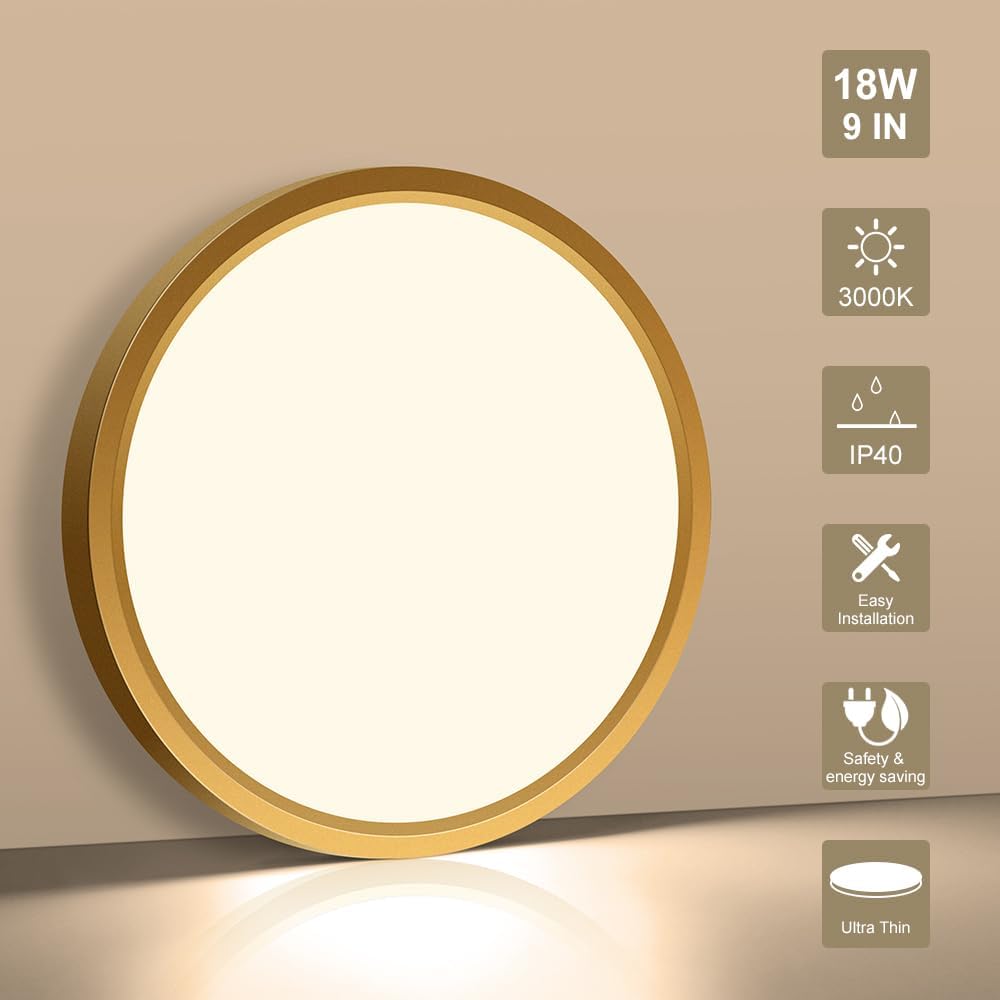 AC 110–130 V runde LED-Deckenleuchte – Gold – 18 W / 24 W / 32 W Optionen – 3000 K / 4500 K / 5000 K / 6500 K – Deckenleuchte zur Unterputzmontage – Lokaler Lagerbestand (USA)