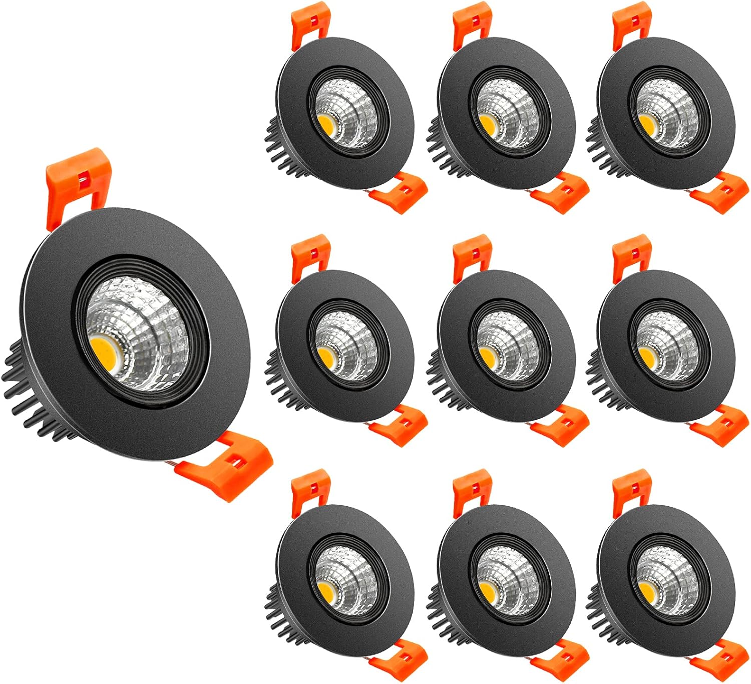 Einstellbares COB-LED-Einbaudownlight der ECO-2-Serie – Schwarzes Gehäuse – TRIAC-dimmbar – 3 W/5 W/9 W – 4er-Pack/10er-Pack – 3000 K–6000 K – 100–130 V / 200–240 V