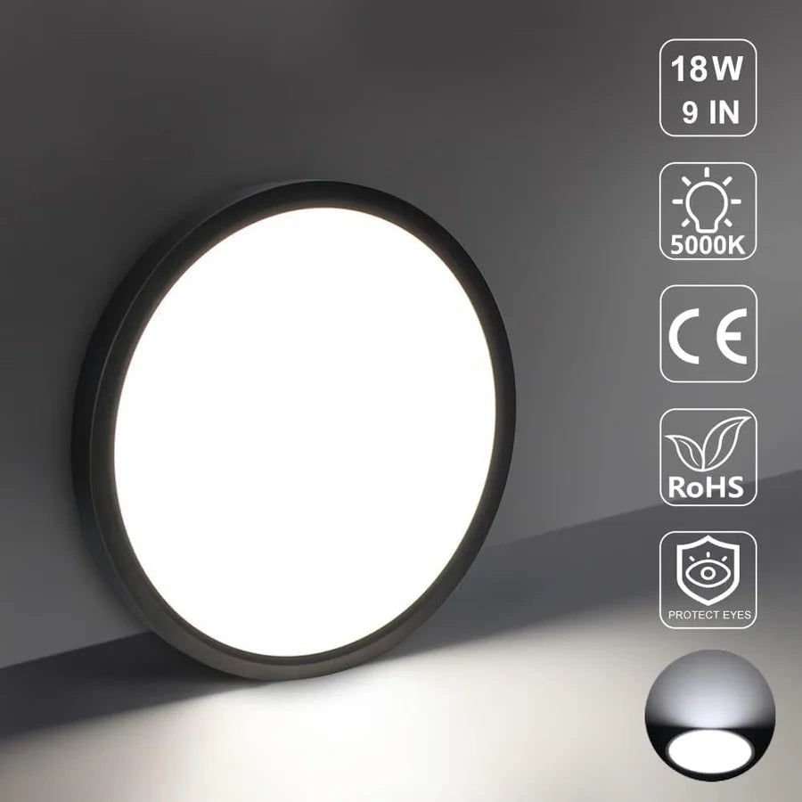 Plafonnier LED rond AC 220–240 V – Noir – Options 12 W / 18 W / 24 W / 32 W – 3 000 K / 4 500 K / 5 000 K / 6 500 K – Plafonnier encastré – Stock local (Royaume-Uni/Allemagne)