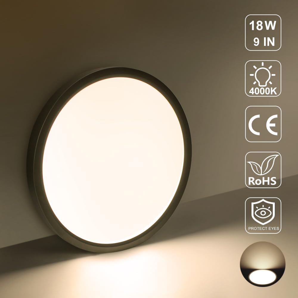 Plafonnier LED rond AC 220–240 V – Noir – Options 12 W / 18 W / 24 W / 32 W – 3 000 K / 4 500 K / 5 000 K / 6 500 K – Plafonnier encastré – Stock local (Royaume-Uni/Allemagne)