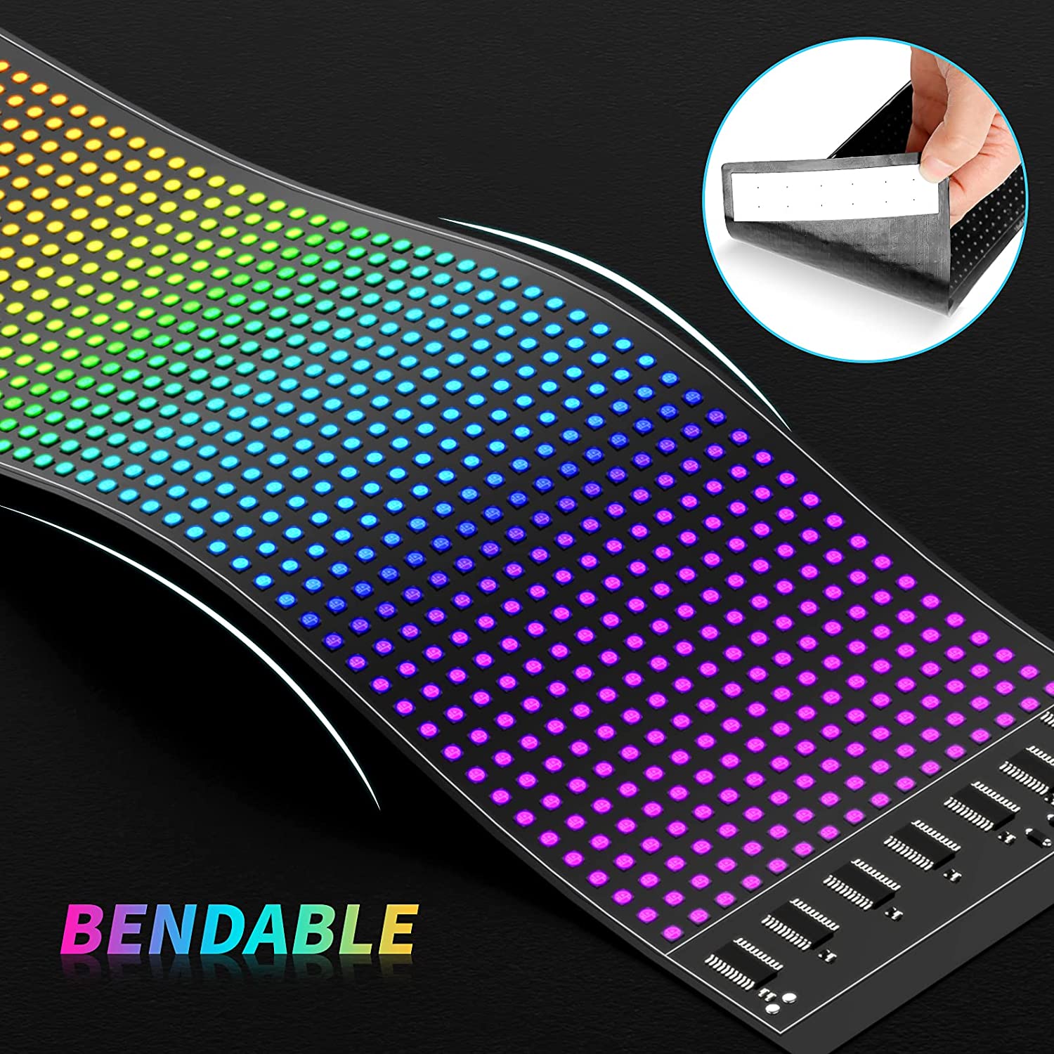 Modèle 1664 Panneau LED flexible USB 5 V pour voiture Contrôle par application Bluetooth Écran d'affichage Motif de texte Animation Panneau LED pour vitres de voiture, magasin, bar et panneau d'entrée