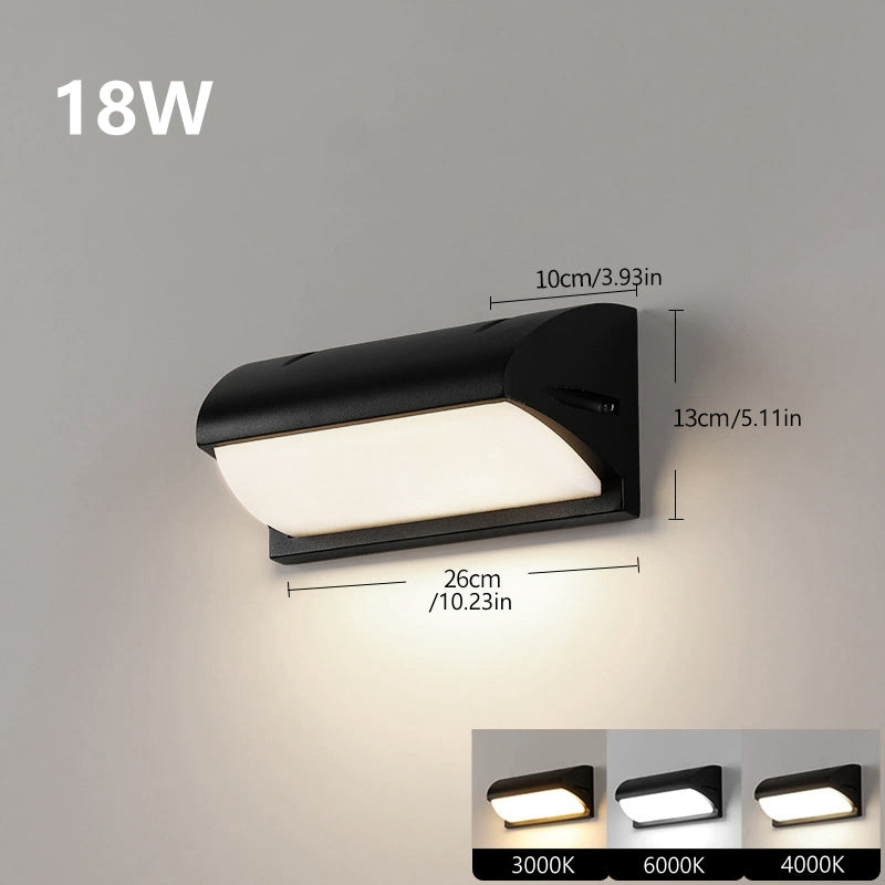 Curved Shield Waterproof LED Wall Light – 18W | 3000K / 4000K / 6000K | Black Housing | Up & Down Outdoor Wall Sconce for Porch, Garden, Balcony & Indoor Decoration | Aluminum Housing | IP65 | 2-Pack