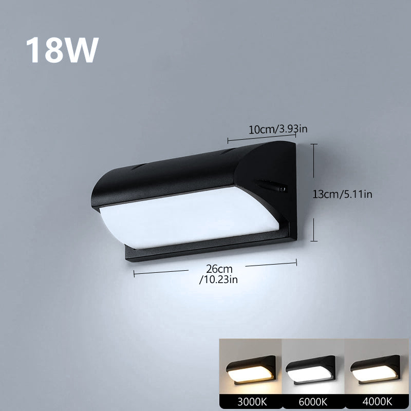 Curved Shield Waterproof LED Wall Light – 18W | 3000K / 4000K / 6000K | Black Housing | Up & Down Outdoor Wall Sconce for Porch, Garden, Balcony & Indoor Decoration | Aluminum Housing | IP65 | 2-Pack