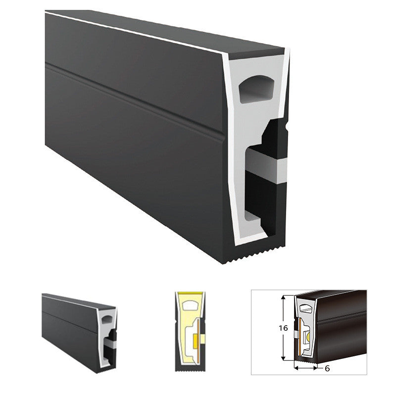 Neon Light Housing – S0616 Black Side Edge Lighting | 6x16mm Silicone LED Channel System | IP67 Waterproof | 8mm PCB Width | 164FT/50M