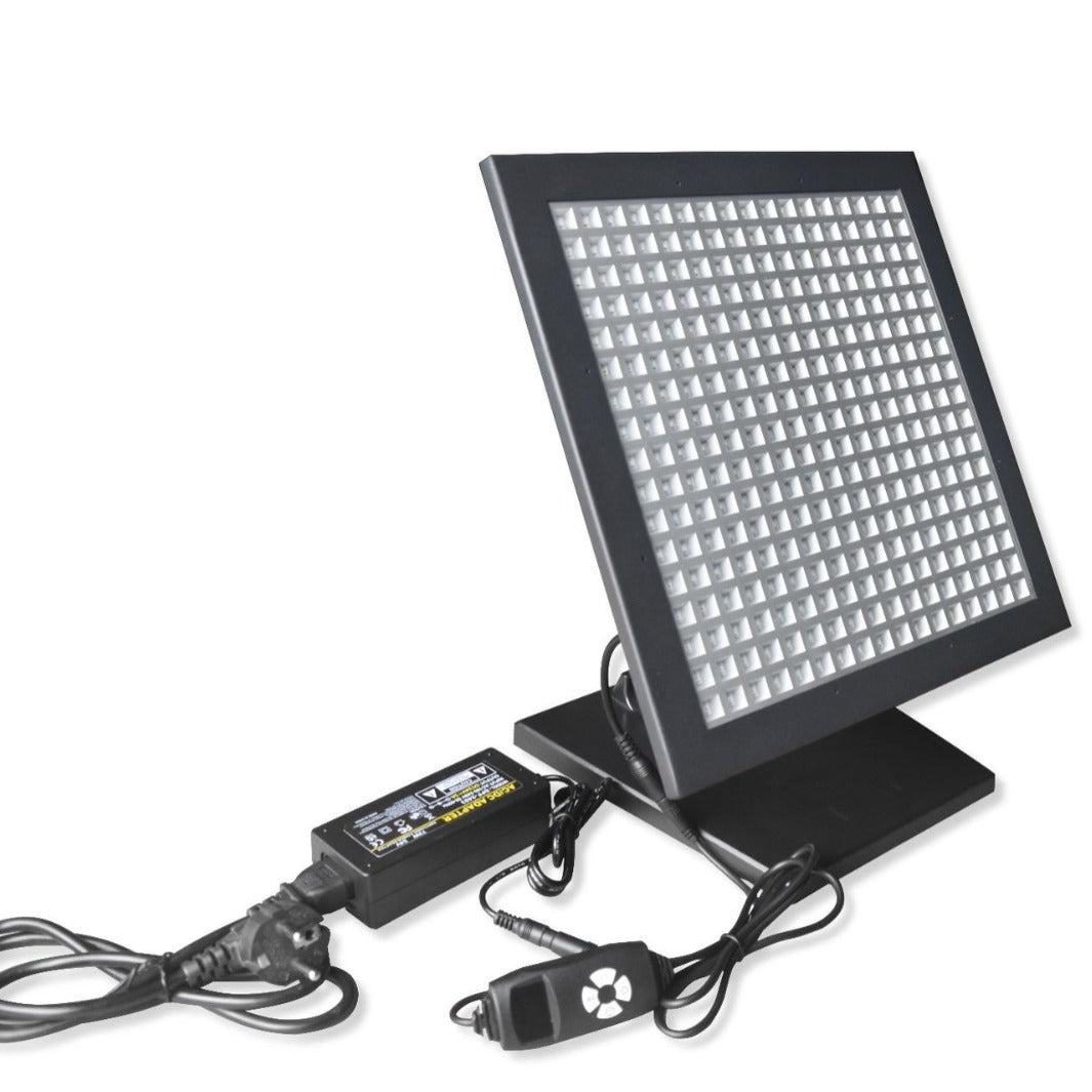 50W Infrared Therapy Lamp – Red Light 655–665nm & IR 850–860nm | Dimmable & Timer | AC100–240V | Aluminum Alloy + PC Cover | for Skin Beauty, Muscle | Blue Stand / Desktop Stand | Included Controller, Protective Goggles | US / EU / UK / AU Plug