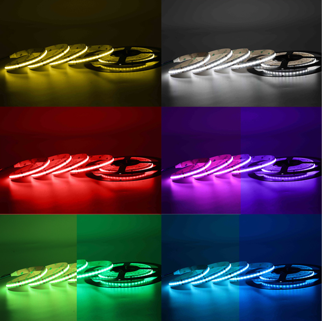 Bande LED multicolore FCOB 5 m, 576 LED/m, 14 W/m, 12 V, sans points, RVB