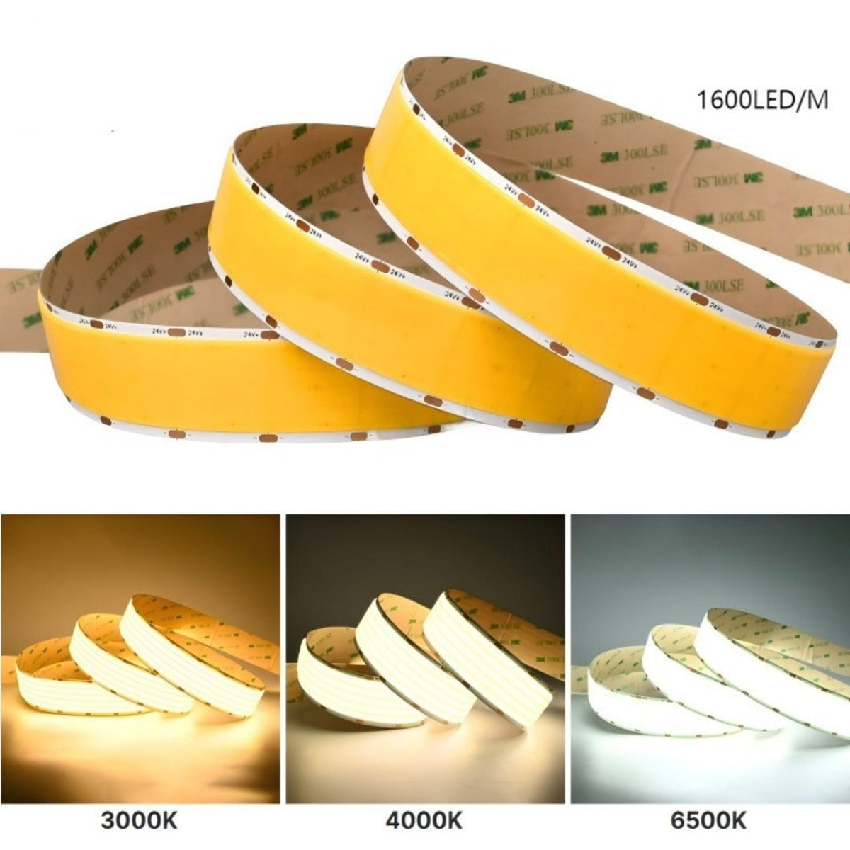 Five Row COB Flexible LED Strip Light- 24V | 1600 LEDs/M | 3000K / 4000K / 6500K | 30mm PCB | CRI 90+ | Dot-Free Continuous Lighting | Non-Waterproof | for Cabinets,Kitchen Office Lighting | 5/50M