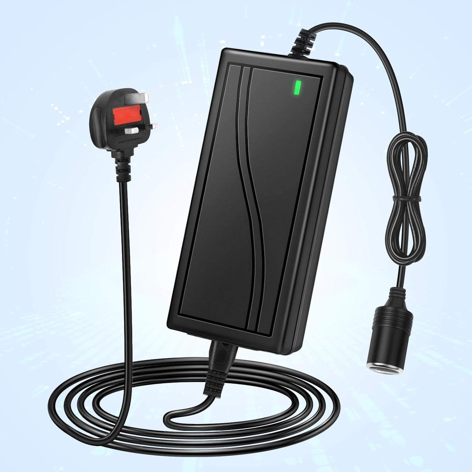 DC 12 V Zigarettenanzünder-Tischnetzteiladapter 60 W–120 W, AC 100–240 V Eingang, Konvertertransformator mit US/UK-Stecker – für Autozubehör, Luftpumpe, Kühler und Elektronik