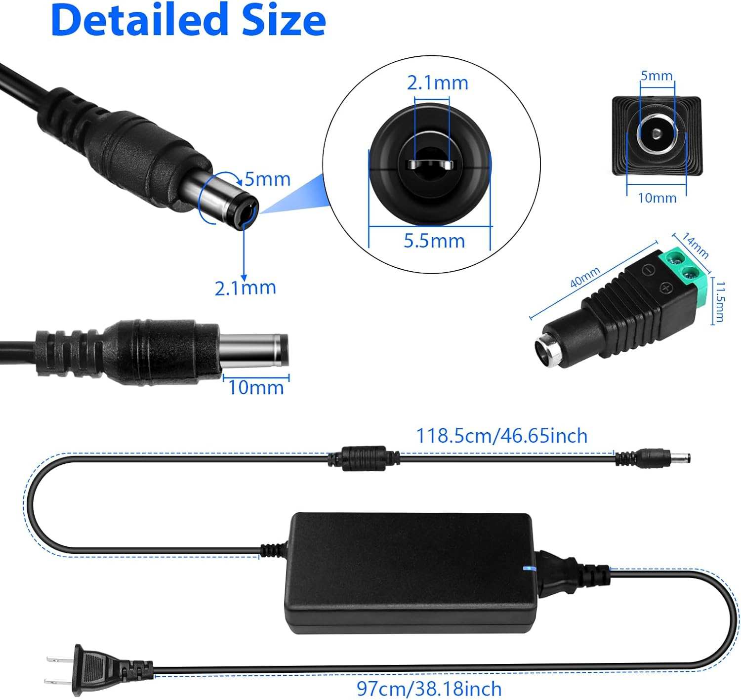 DC 24V Desktop Power Supply Adapter 60W–120W, AC 100–240V Input, Switching Transformer Charger with US Plug — for LED Strip Lights, 3D Printers, CCTV, and Electronics