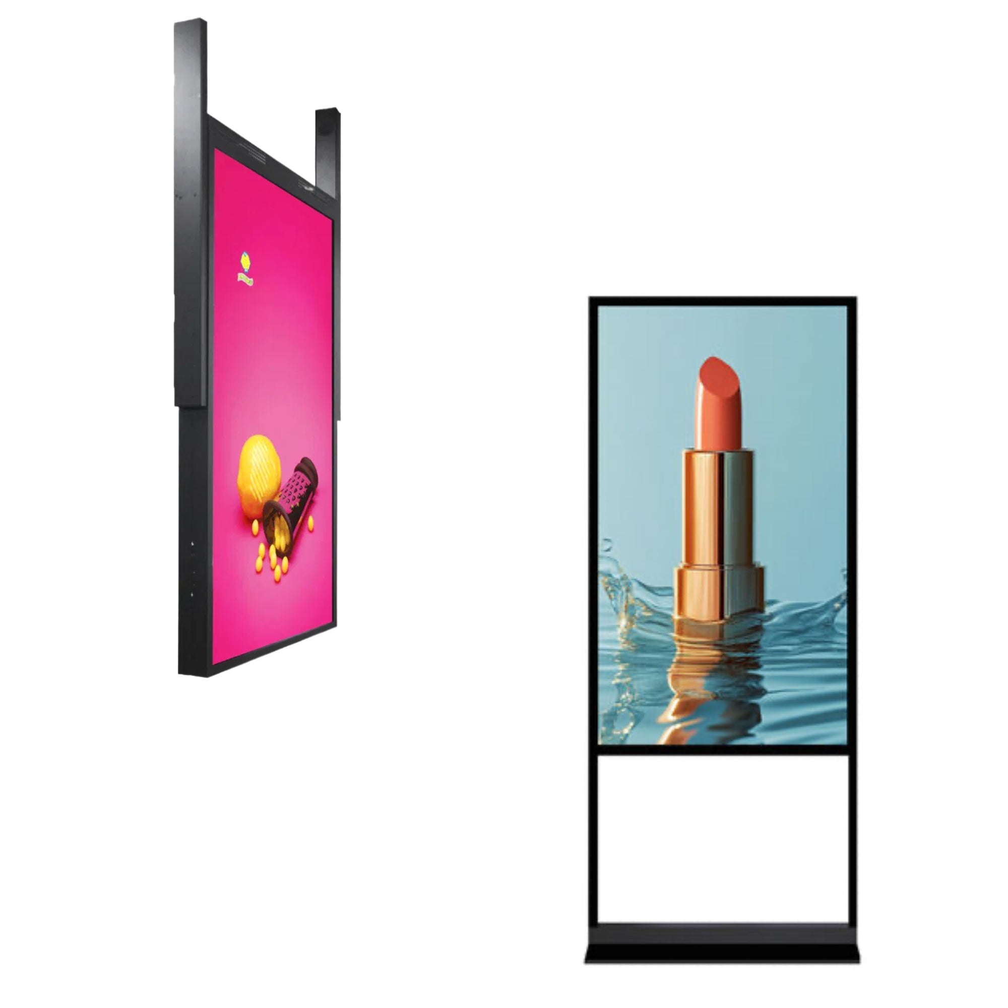 Écran LCD double face haute luminosité 55", 2 500 nits à l'avant et 700 nits à l'arrière, Android 2+32 G, non tactile, Cloud/APP/USB, support suspendu/au sol