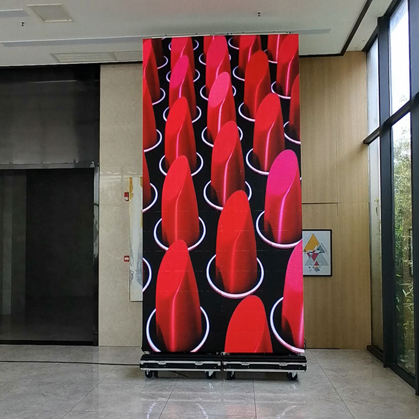 Affiche LED pliable et relevable série EP-M | Kit d'affichage intérieur 1 x 4 m | P3,9 mm | Télécommande et valise à roulettes