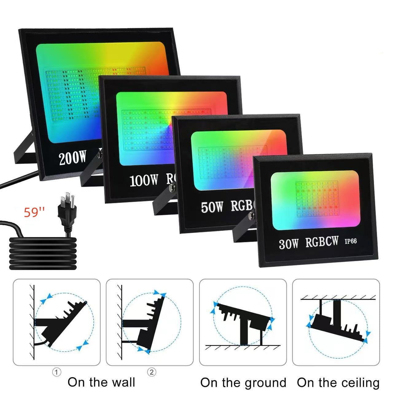 FL-SM Series Smart RGBCW LED Flood Light – 30W - 200W | Bluetooth / WiFi&Bluetooth APP | With Remote | CCT Tunable White + 16 Million Colors | Waterproof Landscape Light with Music Sync | Works with Alexa & Google Assistant | With Plug | 2 / 10-Pack