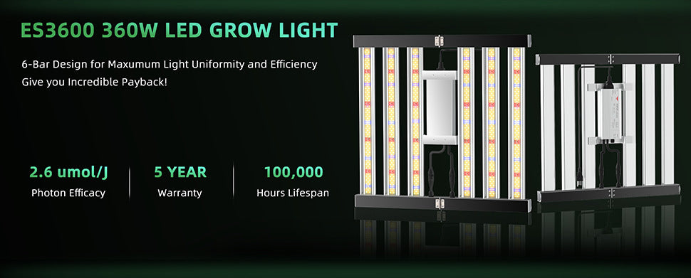 ES Series Foldable Commercial LED Grow Light 240W / 360W / 480W / 720W – Full Spectrum, Foldable Bar Design