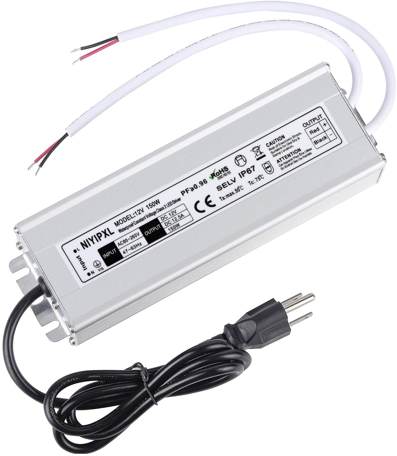 Wasserdichtes IP67-LED-Netzteil, 110 V, 220 V AC auf 12 V DC, Treibertransformator, 3-poliger Stecker, 3,3 Fuß Kabel