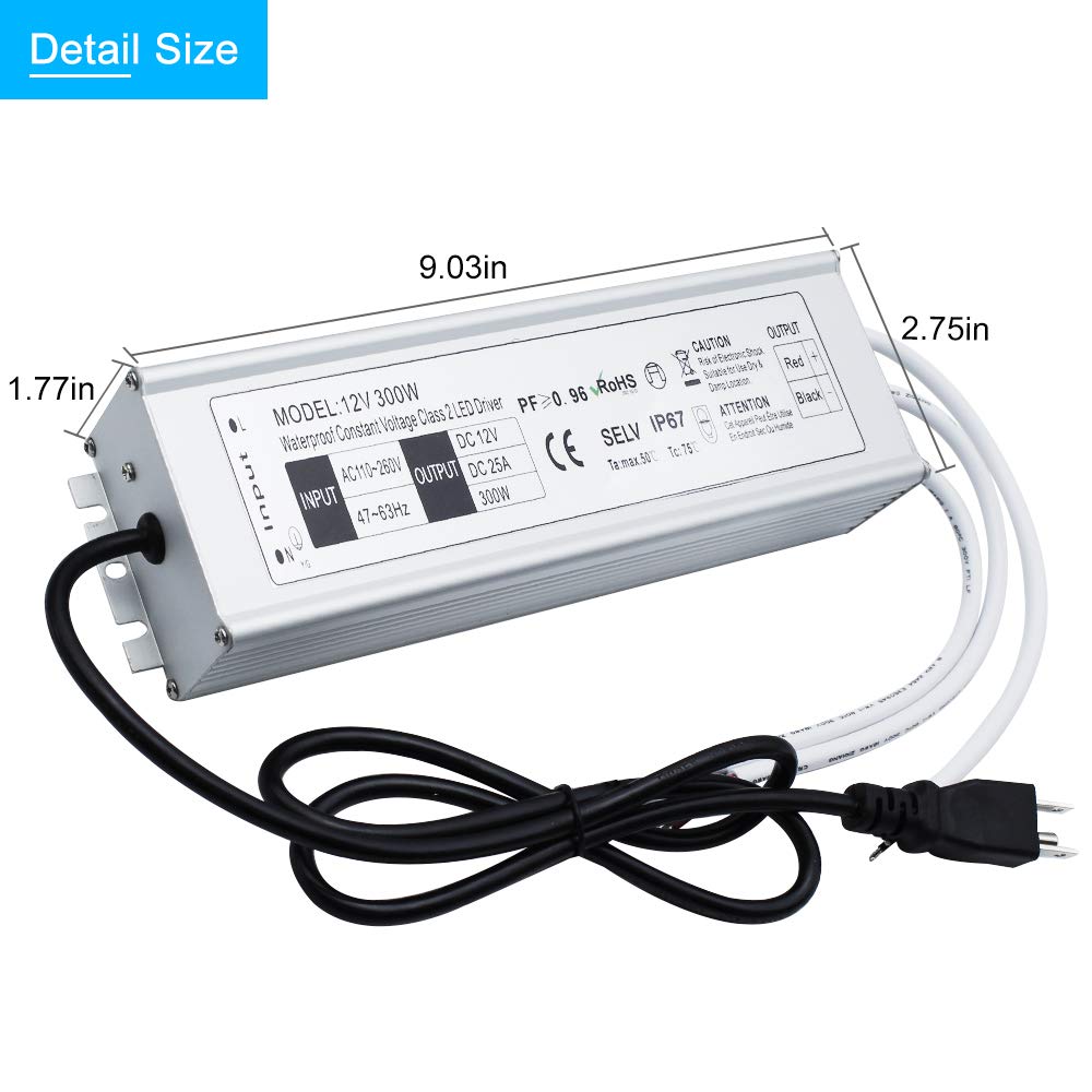 Wasserdichtes IP67-LED-Netzteil, 110 V, 220 V AC auf 12 V DC, Treibertransformator, 3-poliger Stecker, 3,3 Fuß Kabel