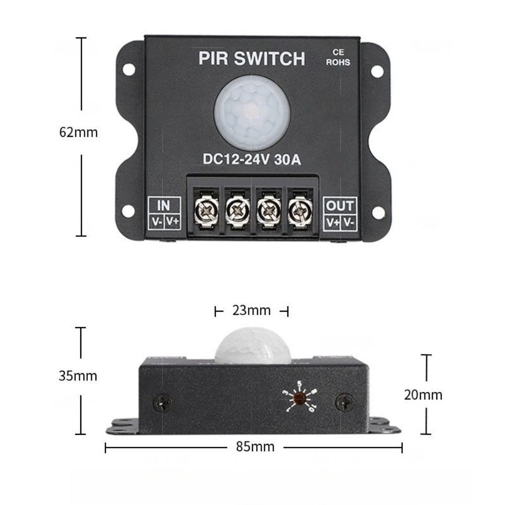 Interrupteur à détecteur de mouvement 12 V-24 V 30 A pour bandes lumineuses LED