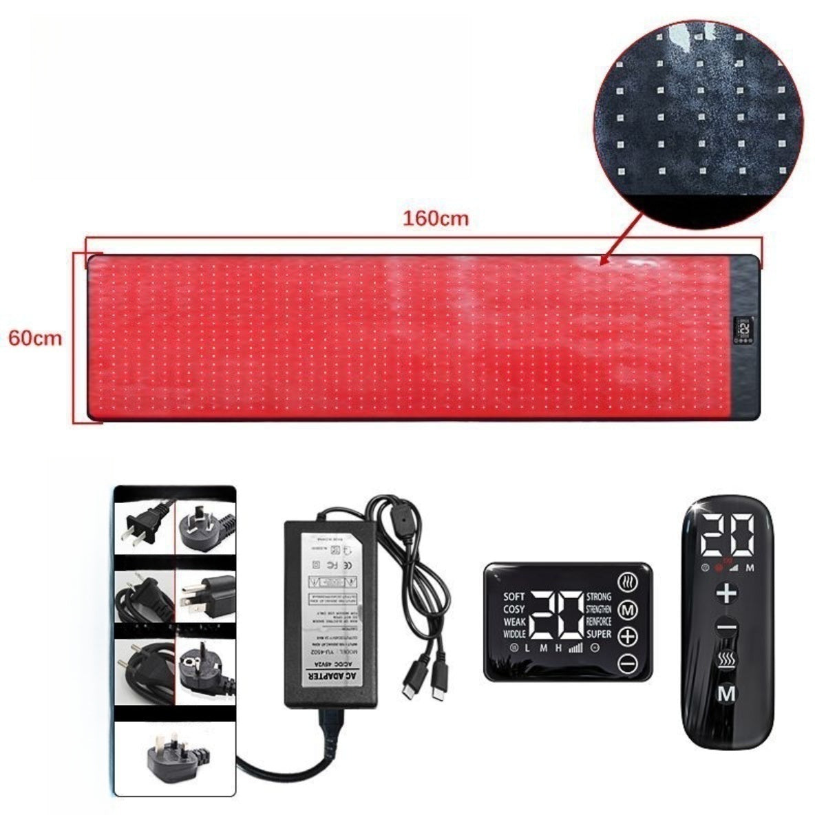 Infrared Therapy Heating Blanket & Mat – 6 Size Options | Red Light 660nm & IR 850nm |  Remote Control | Transparent Film | Vibration Massage | 8 Modes & 20 Intensity Levels | for Sleeping Pad, Yoga Mat & Body Relaxation | US / EU / UK / AU Plug