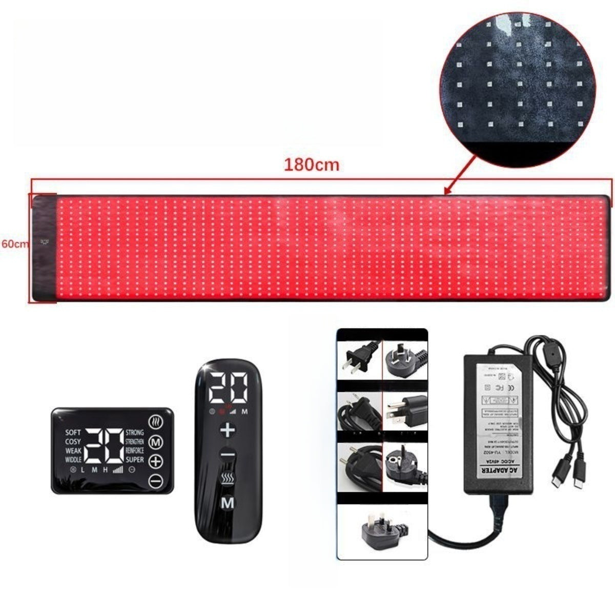 Infrared Therapy Heating Blanket & Mat – 6 Size Options | Red Light 660nm & IR 850nm |  Remote Control | Transparent Film | Vibration Massage | 8 Modes & 20 Intensity Levels | for Sleeping Pad, Yoga Mat & Body Relaxation | US / EU / UK / AU Plug