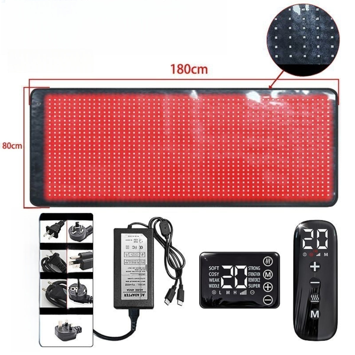 Infrared Therapy Heating Blanket & Mat – 6 Size Options | Red Light 660nm & IR 850nm |  Remote Control | Transparent Film | Vibration Massage | 8 Modes & 20 Intensity Levels | for Sleeping Pad, Yoga Mat & Body Relaxation | US / EU / UK / AU Plug