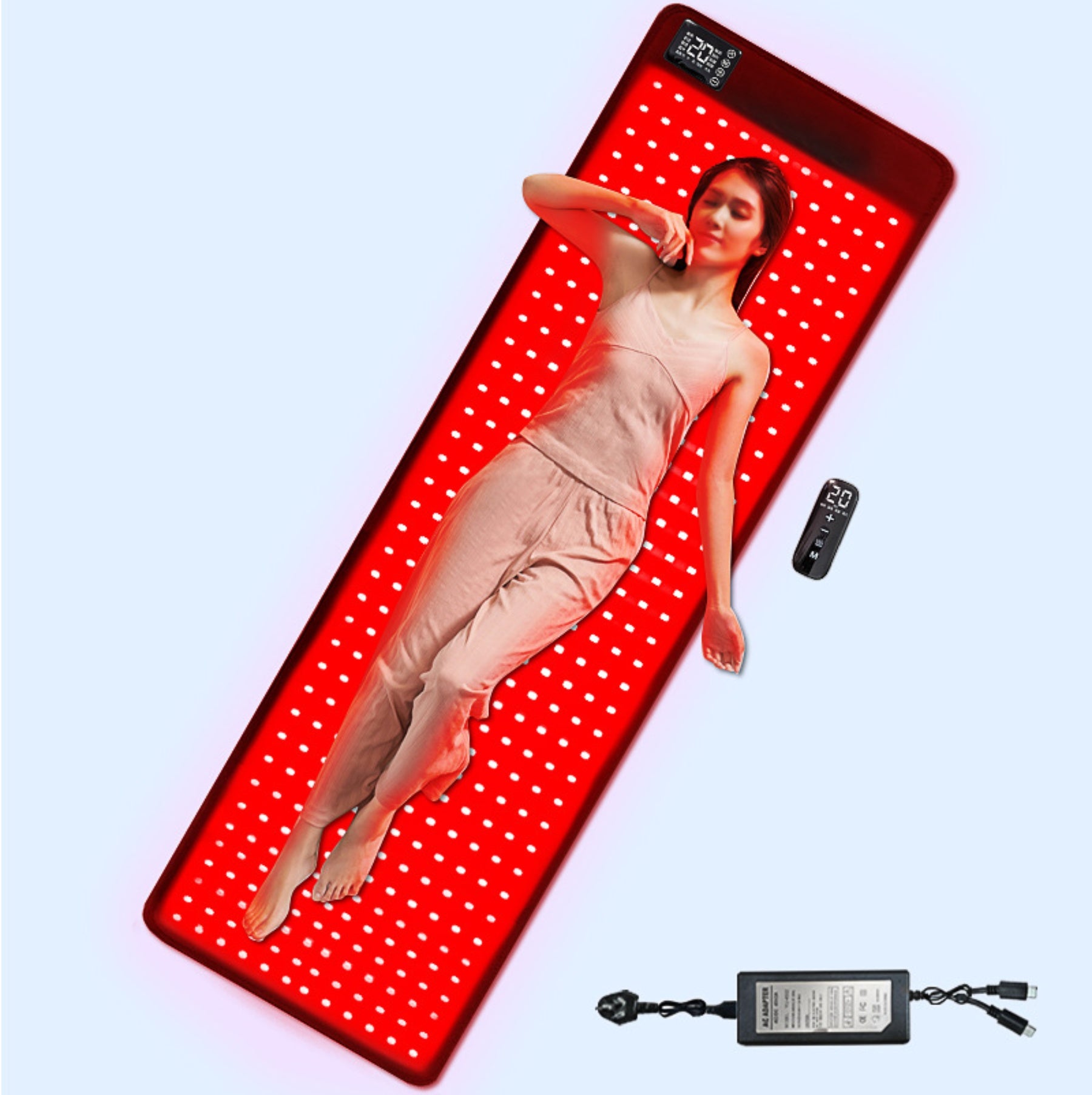 Infrared Therapy Heating Blanket & Mat – 6 Size Options | Red Light 660nm & IR 850nm |  Remote Control | Transparent Film | Vibration Massage | 8 Modes & 20 Intensity Levels | for Sleeping Pad, Yoga Mat & Body Relaxation | US / EU / UK / AU Plug