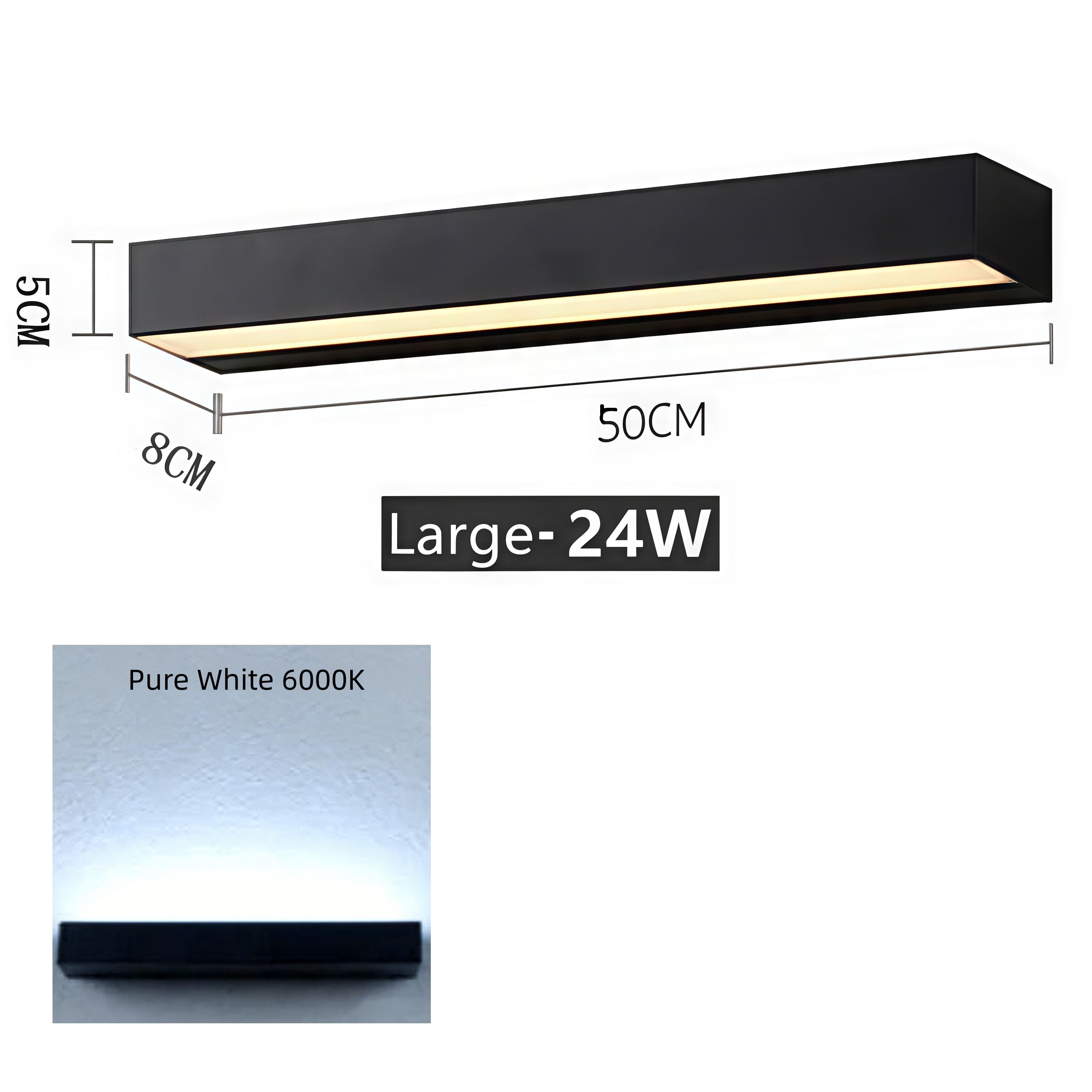 Outdoor LED Wall Light, Long Black Aluminum LED Wall Sconce - 12W / 18W / 28W | 3000K / 6000K | IP65 Waterproof Square Aluminum Wall Lamps