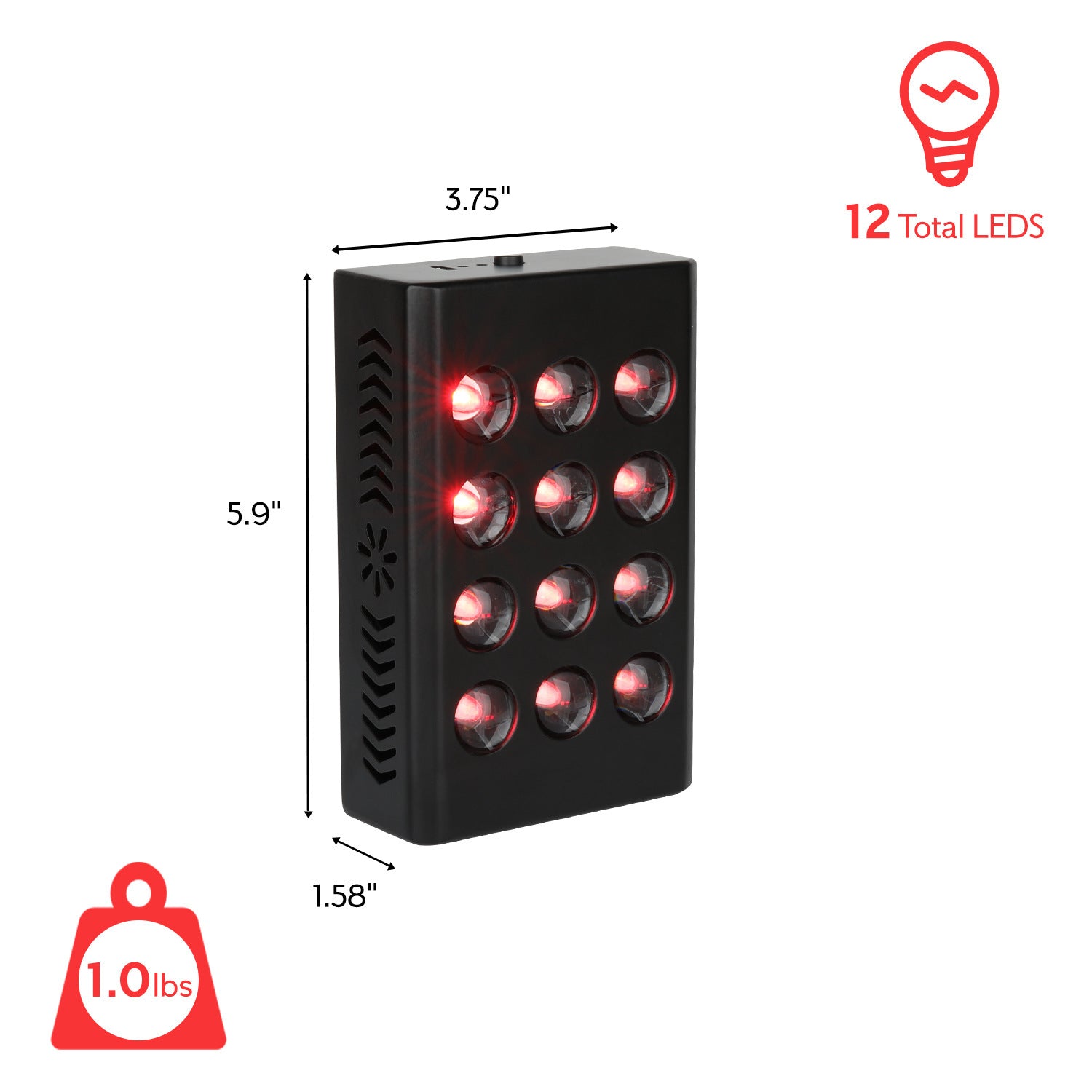 MINI60 Rechargeable Red & Near Infrared Therapy Light – Dual Chip | 12 LEDs | Portable Handheld Design | 5V 2A USB Powered | Black / White | Red Light Therapy for Skin Care & Muscle Relief