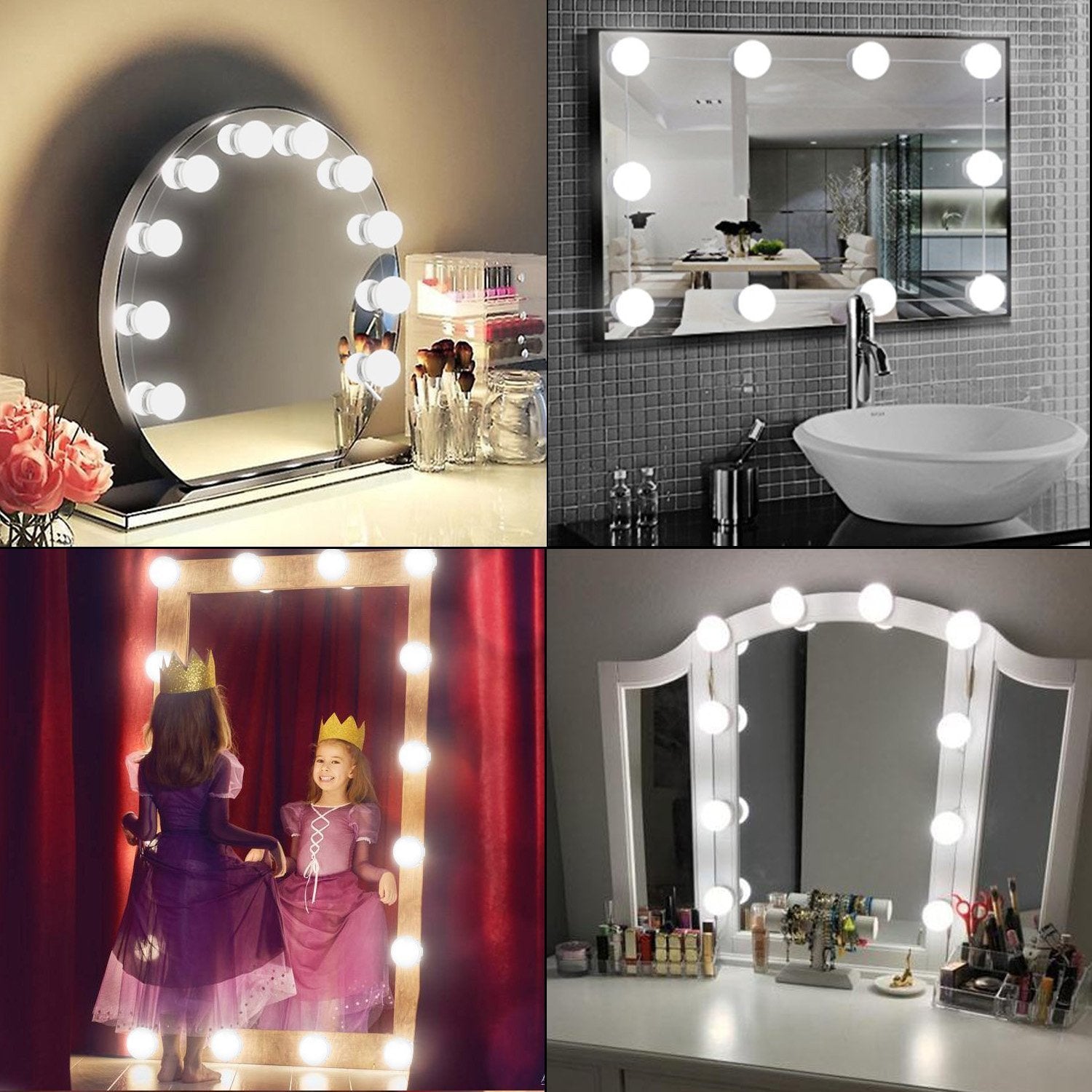 Kit d'éclairage LED pour miroir de courtoisie style Hollywood avec 10 ampoules réglables de 1,77 po à 3 couleurs, idéal pour le maquillage et la coiffeuse dans le dressing.