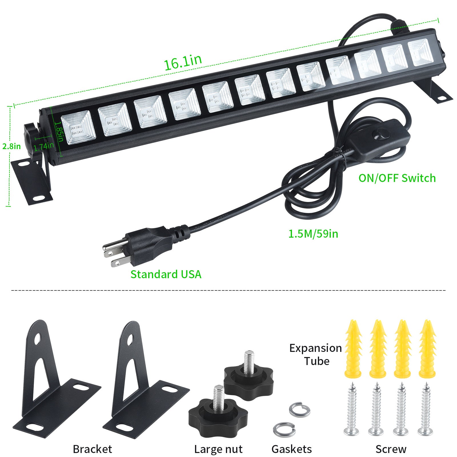 36W UV LED Wall Washer Light – 395–400nm Black Light | AC110V / AC220V | Plug-in with On/Off Switch | Fluorescent Effect for Stage, Party & Event Lighting | 1 / 2-Pack