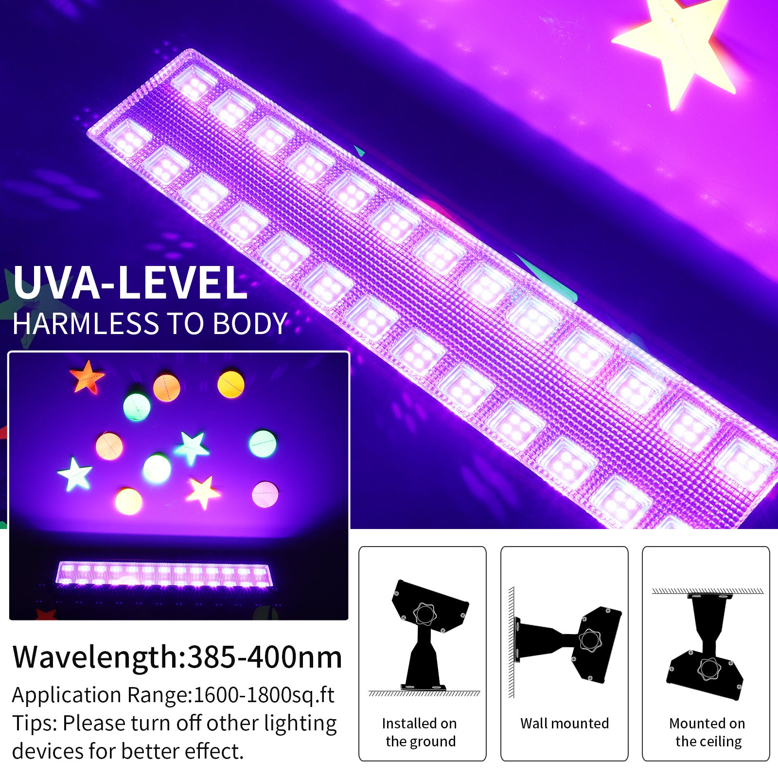 100W UV LED Wall Washer Light – 395–400nm Black Light |AC110V / AC220V| Plug-in with On/Off Switch | Fluorescent Effect for Stage, Party & Event Lighting | 1 / 2-Pack