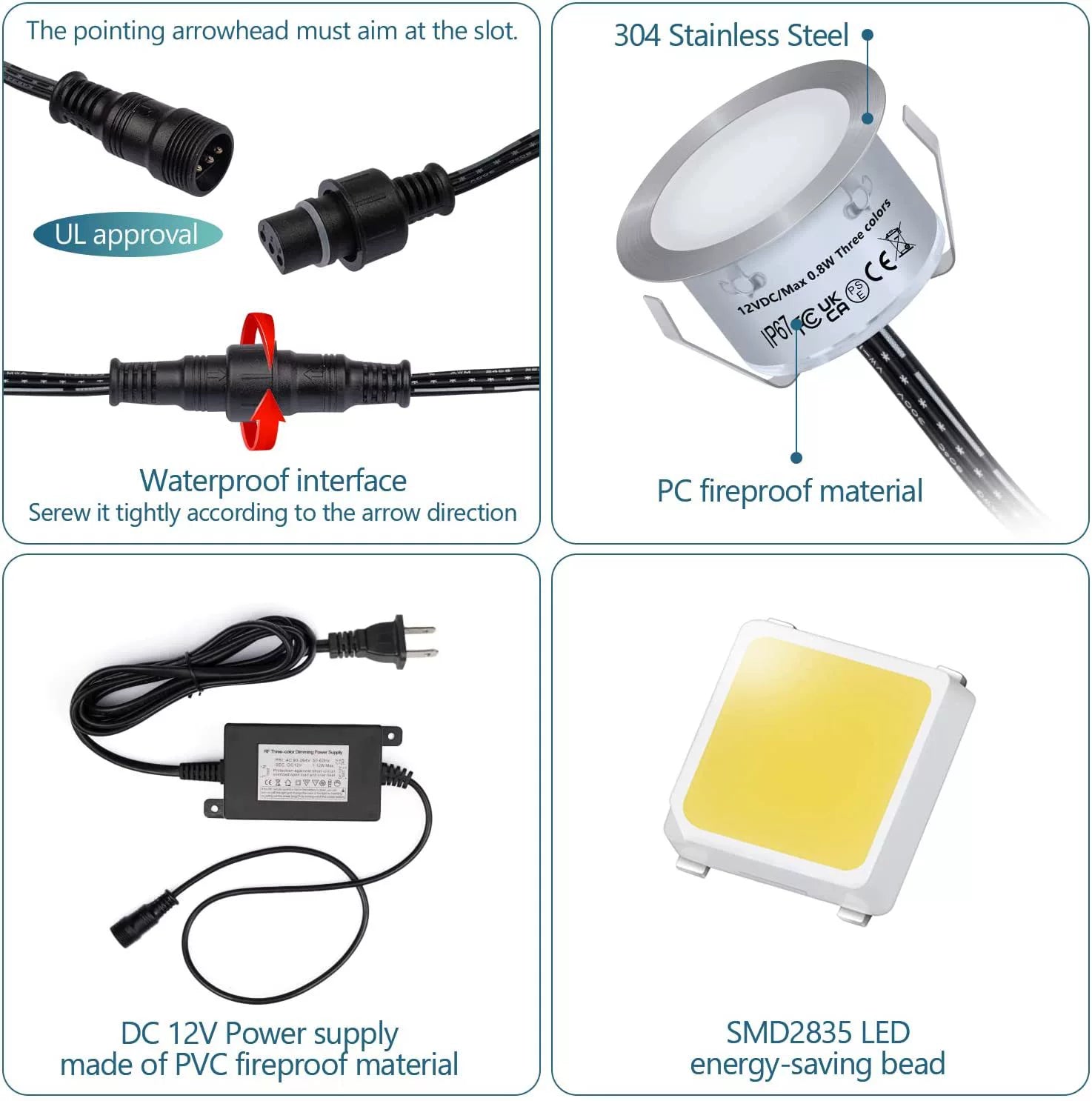 10-Pack RGB Recessed LED Deck Lights – Remote Control  | AC100–265V Input with Power Adapter | US / EU / UK / AU Plug Options | IP67 Waterproof Inground Step Lights Kit for Deck, Garden, Yard, Stairs & Pathway Lighting