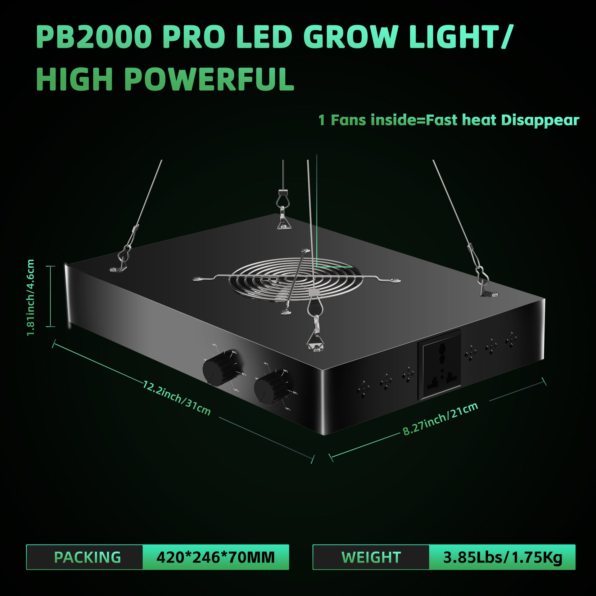 GP-PRO Series Professional Full Spectrum LED Grow Light - 100W / 150W / 200W | 3.5×3FT – 6×5FT Coverage | VEG & BLOOM Dual Control | 0 – 10V Dimming | AC110 – 220V |  for Daisy Chain | Silent Fan | Hanging Rope | US / EU / UK / AU Plug
