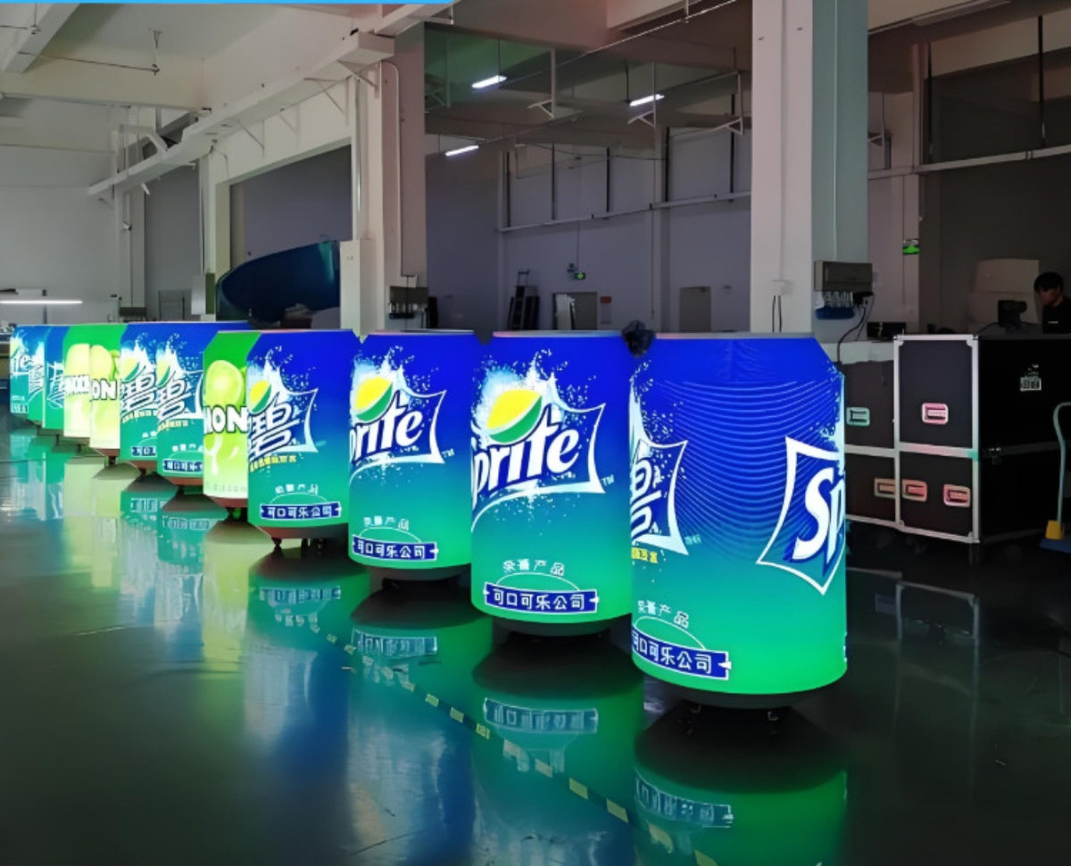 P1.86 | Écran LED d'intérieur P2 pour canettes de soda, sur pied, avec roulettes