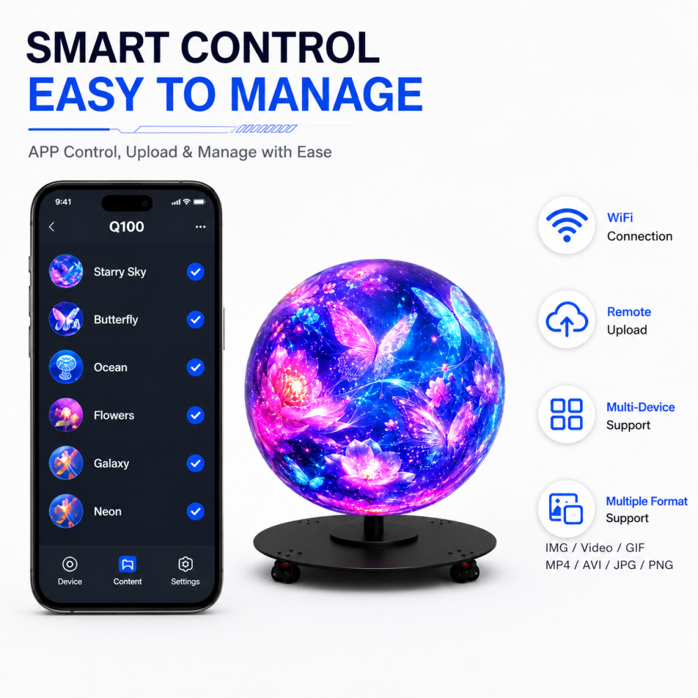 3D Hologram Fan Sphere (Holoball) 100cm (39.37") 360° LED Holographic Display | 3072 LEDs | WiFi APP Control | Commercial Advertising Display