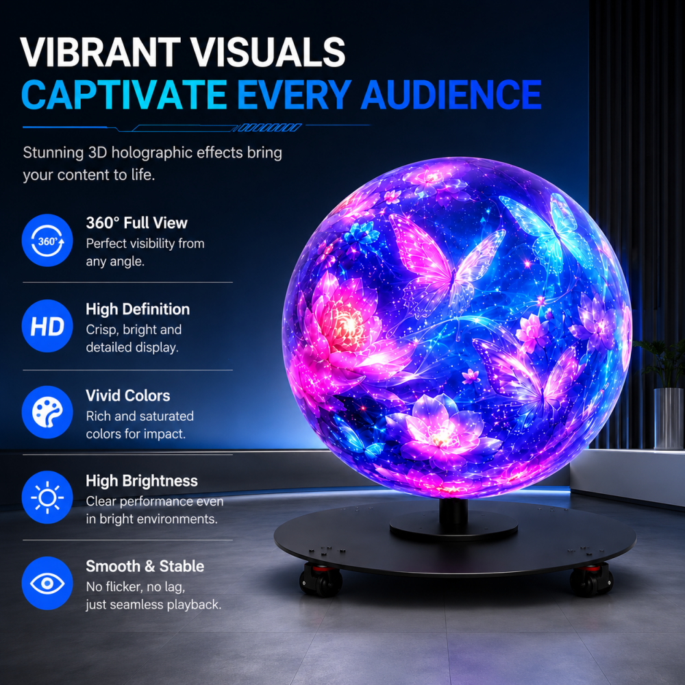3D Hologram Fan Sphere (Holoball) 100cm (39.37") 360° LED Holographic Display | 3072 LEDs | WiFi APP Control | Commercial Advertising Display