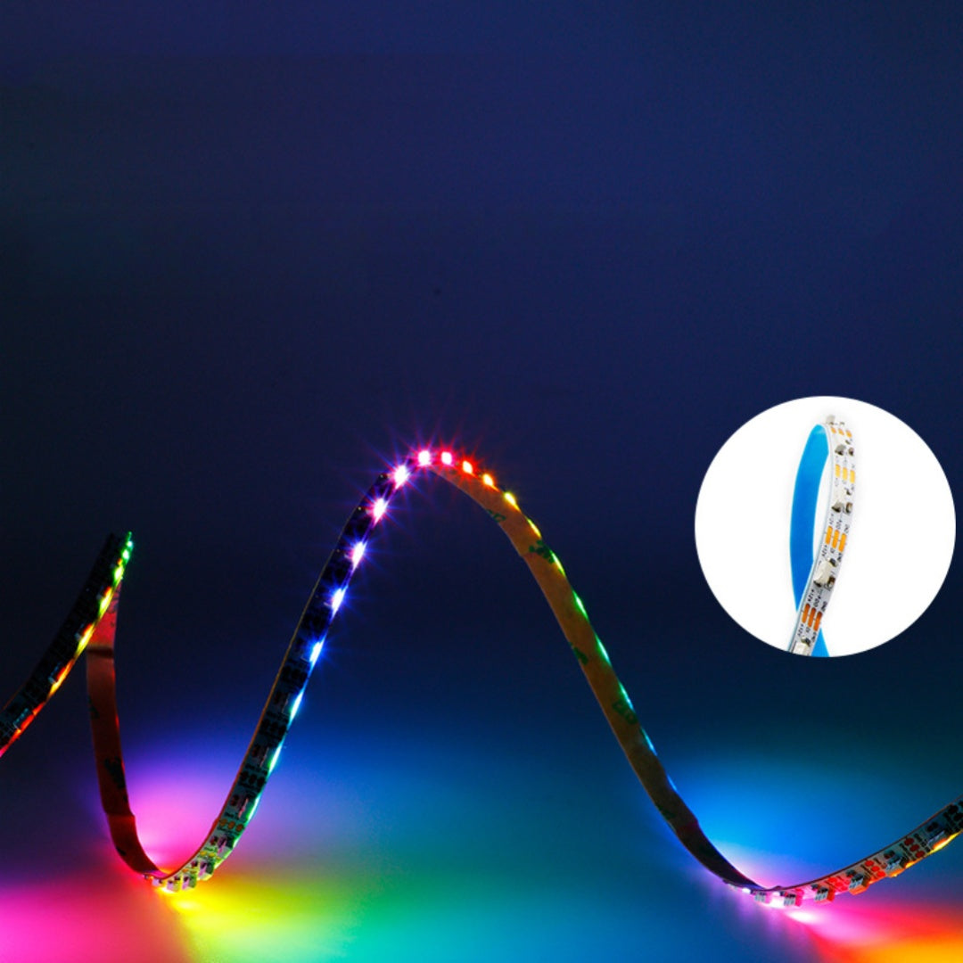 WS2812 Side Emitting RGBIC LED Strip Light - DC5V / 12V | 5mm PCB | SMD4040 Individually Addressable | 60 LEDs/M | White PCB |  Non-Waterproof | Flowing Multicolor LED Strip for Party, Decoration, Home DIY Lighting Projects | 5/50M