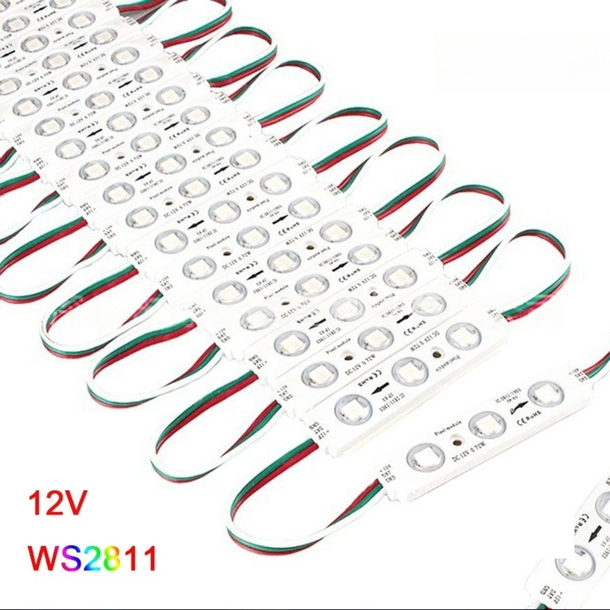 Lot de 20 modules d'éclairage LED RGB 5050 à 3 LED, 12 V, faisceau 160 °, étanche IP67, pour éclairage extérieur de vitrine