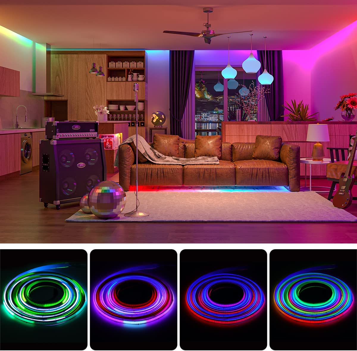 RGBIC Addressable COB Flexible LED Strip Light - 12V / 24V | 576 / 720 LEDs/m | Dream Color SP | 10mm PCB | Dot-Free Continuous Lighting | Non-Waterproof | for Cabinets, Kitchen & Office Lighting | 5/50M