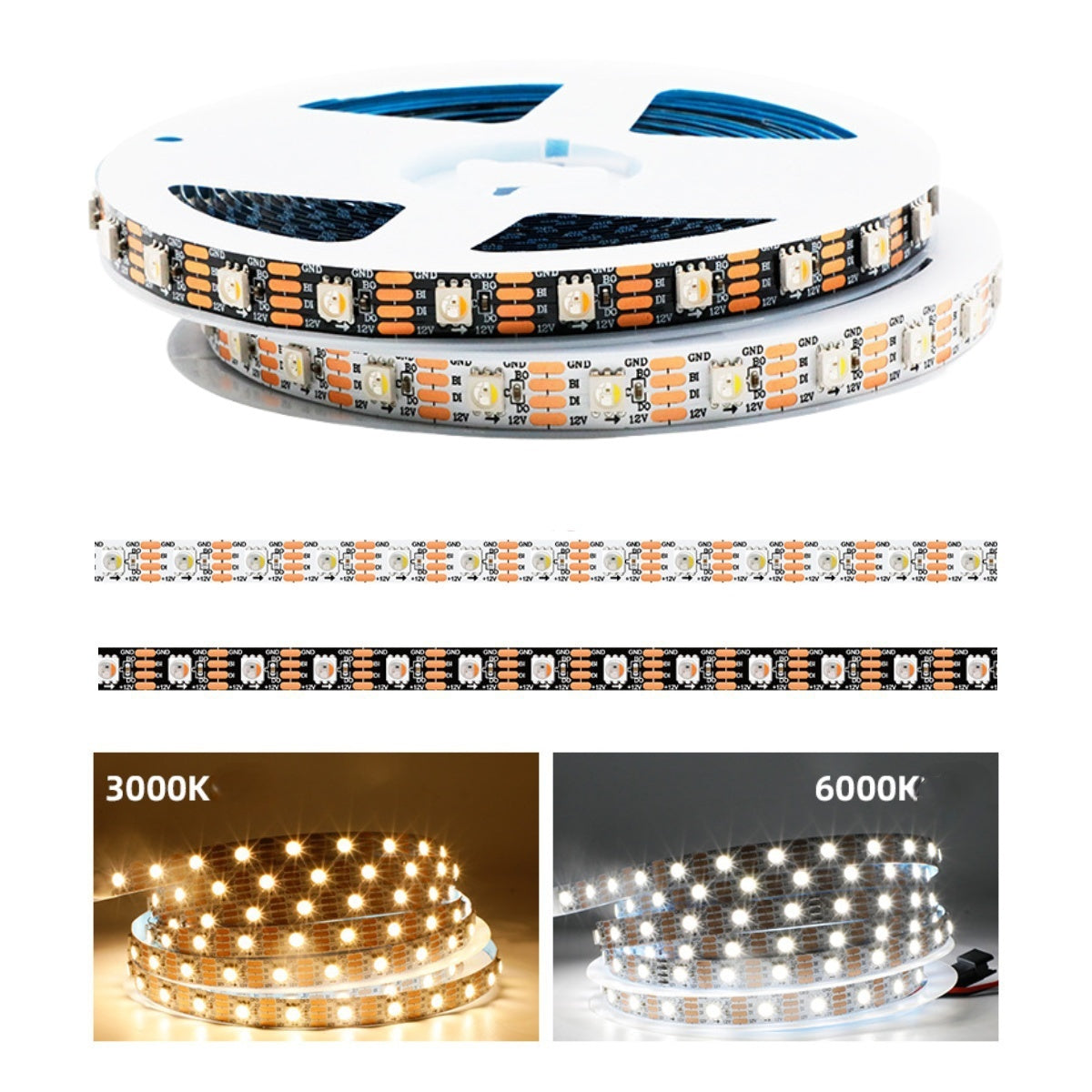 DC12V WS2815 RGBWIC LED Strip Light - 10mm PCB | RGBW(RGB+6000K) | 4-In-1 SMD5050 Individually Addressable | Breakpoint Resume | 30/60/96 LEDs/M | White PCB |  IP00 / IP65 / IP67 | for Party, Decoration, Home DIY Lighting Projects | 5/50M