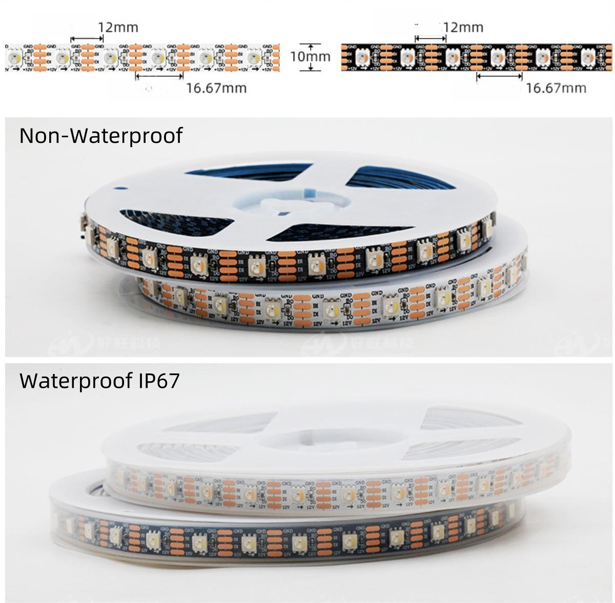 DC12V WS2815 RGBWIC LED Strip Light - 10mm PCB | RGBWW(RGB+3000K) | 4-In-1 SMD5050 Individually Addressable | Breakpoint Resume | 30/60/96 LEDs/M | White PCB |  IP00 / IP65 / IP67 | for Party, Decoration, Home DIY Lighting Projects | 5/50M