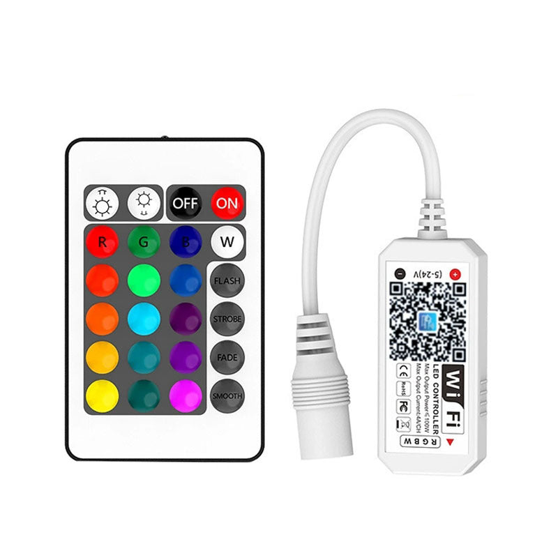 WiFi RGB/RGBW LED-Streifen-Controller – DC5V-24V | WiFi-App-Steuerung mit optionaler 24-Tasten-Fernbedienung | Für LED-Streifen