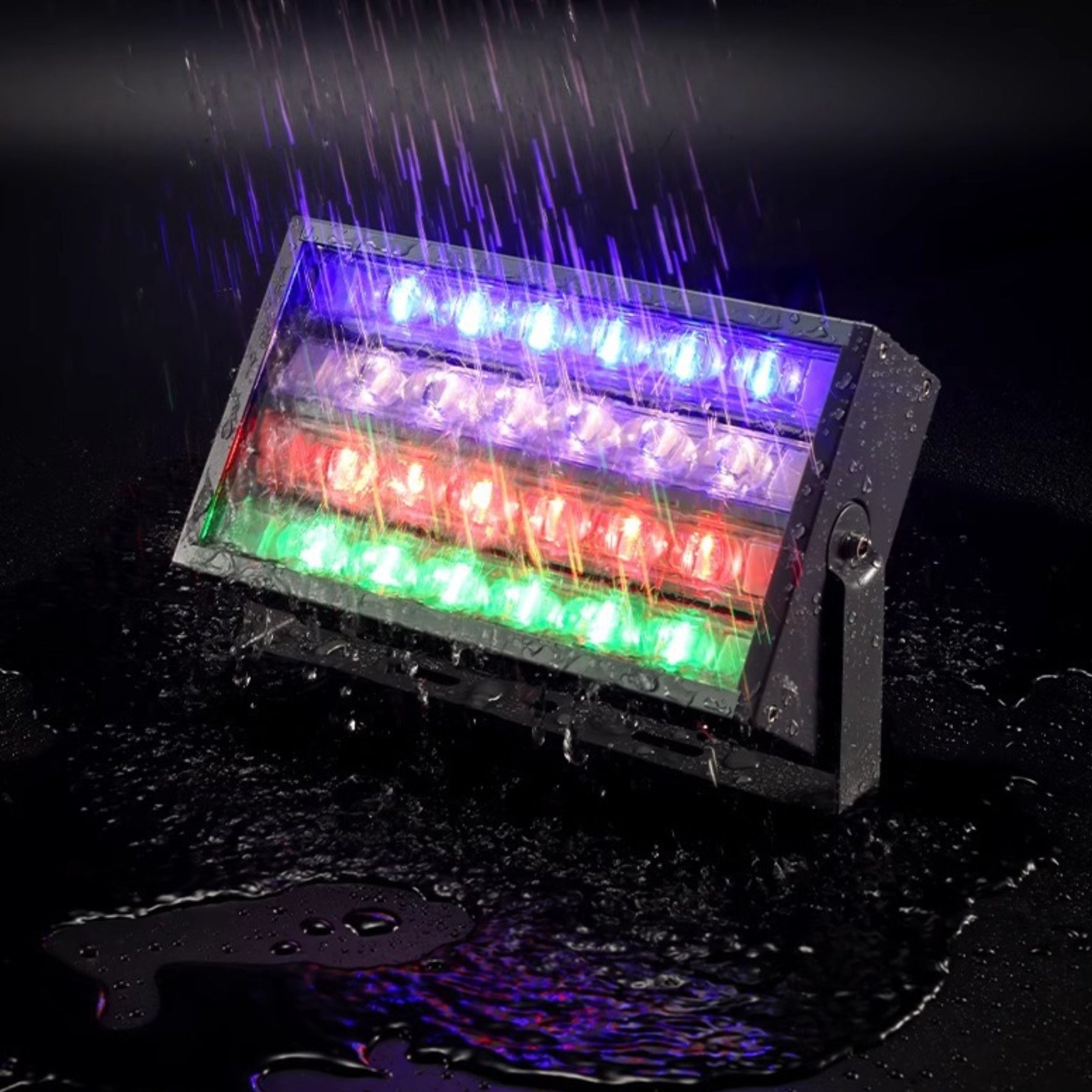 RGBW Rainbow Outdoor LED Flood Light, IP66 Waterproof Landscape Spotlight, 30W / 50W / 100W, AC 86–265V, Adjustable Bracket