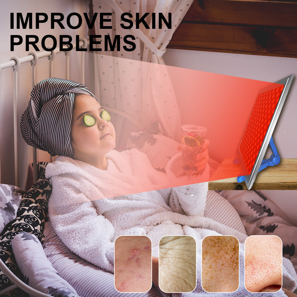 50W Infrared Therapy Lamp – Red Light 655–665nm & IR 850–860nm | Dimmable & Timer | AC100–240V | Aluminum Alloy + PC Cover | for Skin Beauty, Muscle | Blue Stand / Desktop Stand | Included Controller, Protective Goggles | US / EU / UK / AU Plug