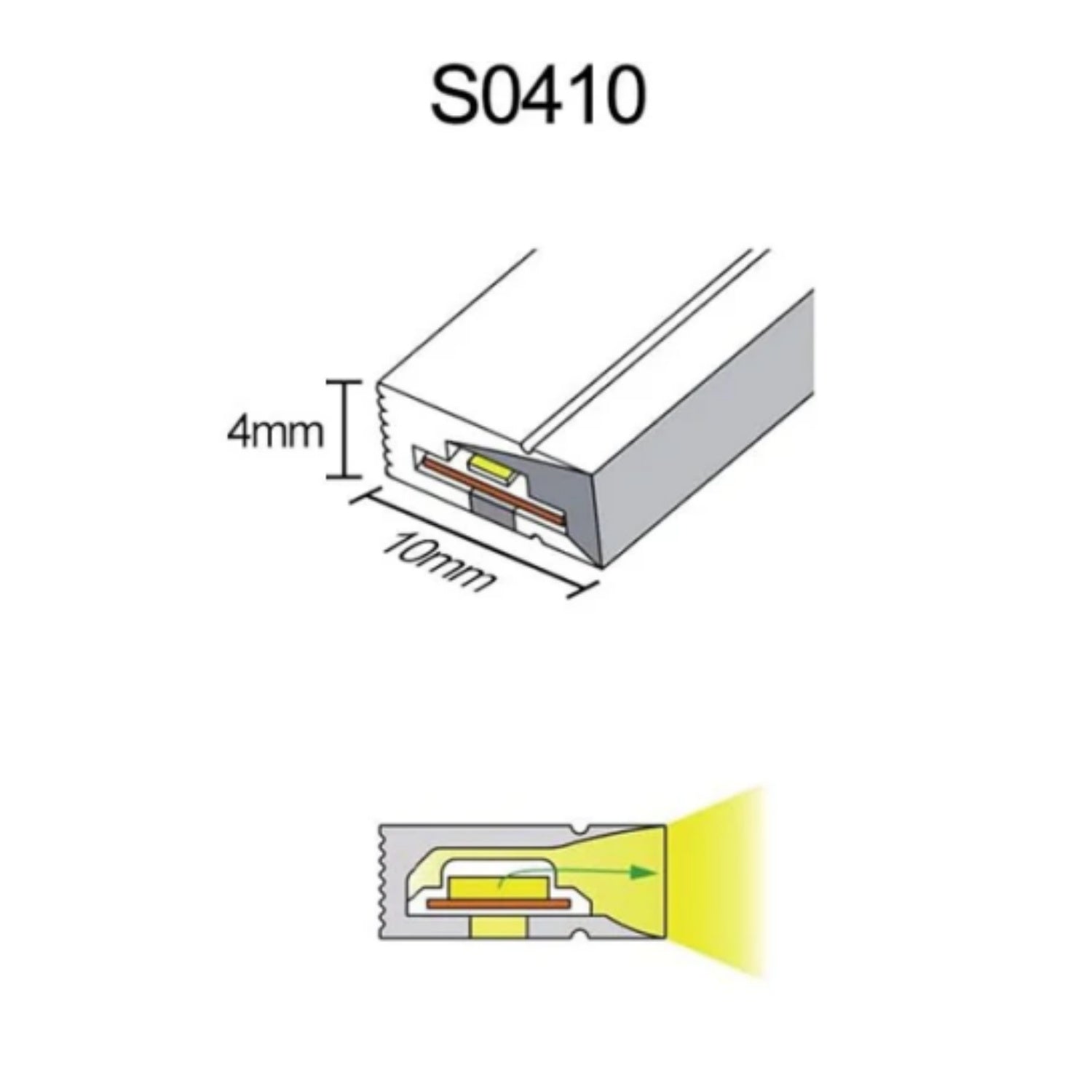Neon Light Housing – S0410 Side Edge Lighting | 4x10mm Silicone LED Channel System | IP67 Waterproof | 5mm PCB Width | 164FT/50M