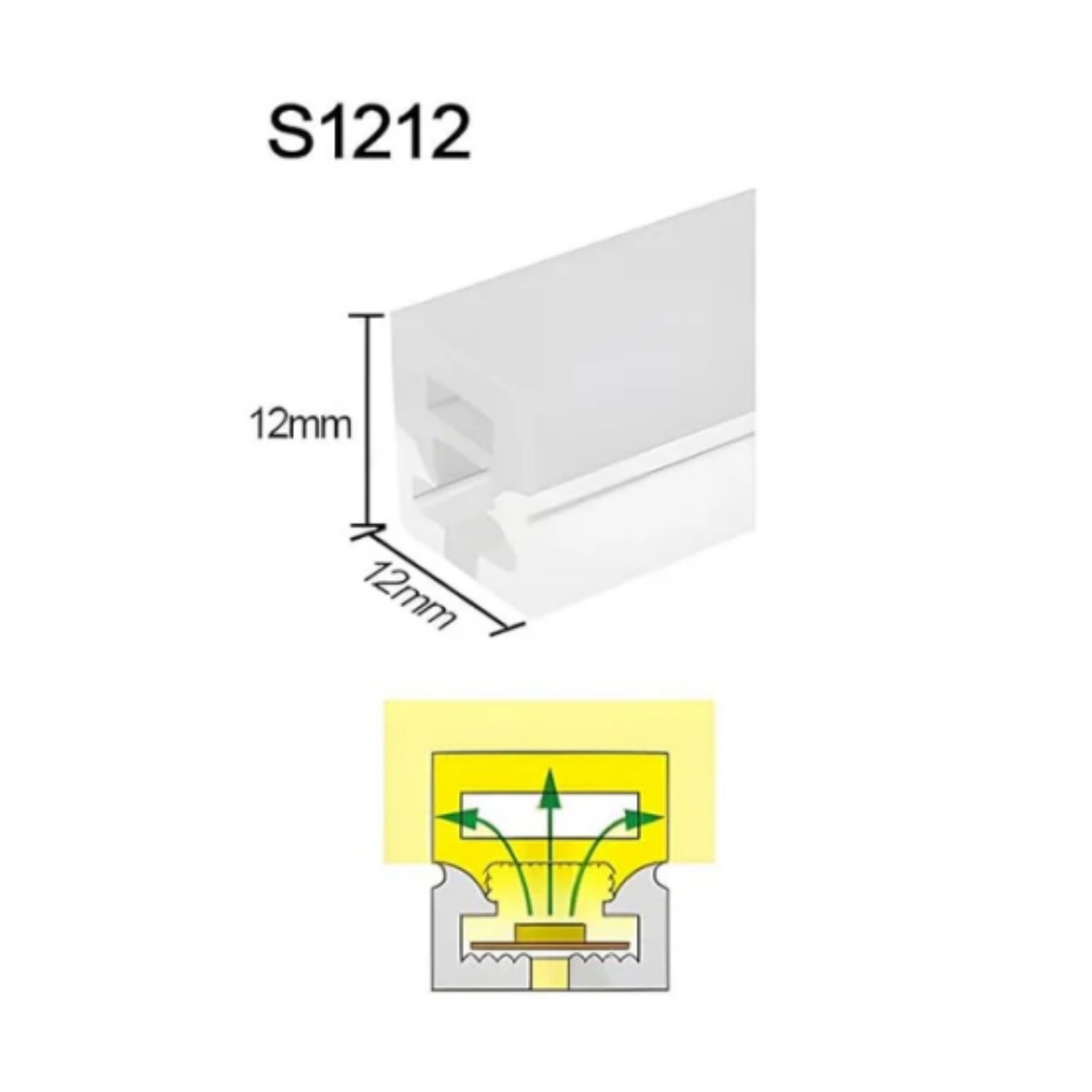 Neon Light Housing – S1212 | 12x12mm Silicone LED Channel System | IP67 Waterproof | 8mm PCB Width | 164FT/50M
