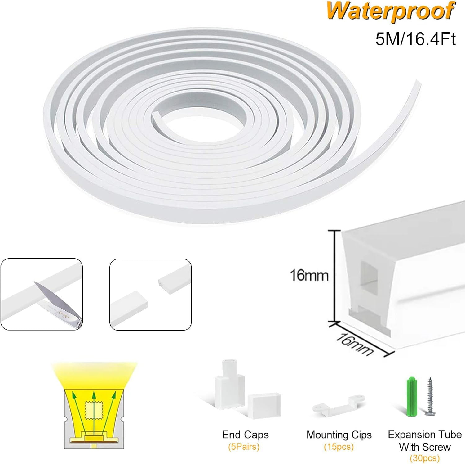 Neon Light Housing – S1616 | 16x16mm Silicone LED Channel System | IP67 Waterproof | 12mm PCB Width | 164FT/50M